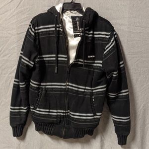 Billabong black striped insulated zippered hoodie size small
